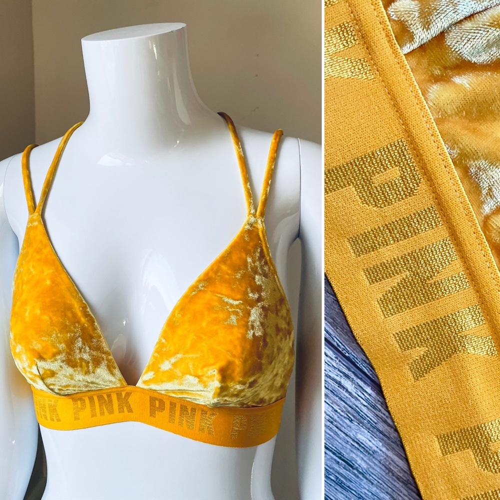 Victoria’s Secret Pink Yellow Velour Strappy cris cross Bra size small